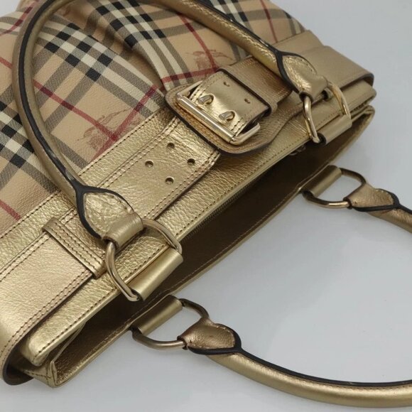 BURBERRY Nova Check Tote Bag PVC Beige Gold Auth 116135 - Picture 7 of 16